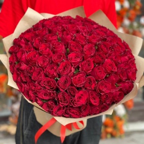 Букет 101 красная роза Кения (50 см) в Апрелевке