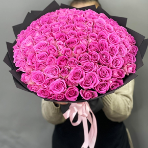 Букет 101 розовой розы Кения (40 см) в Апрелевке