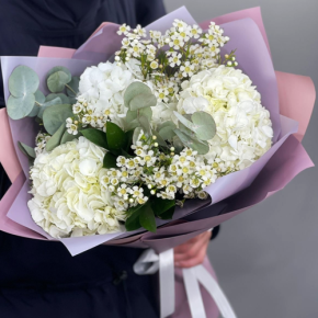Букет "Суприм" из гортензий и хамелациума в Апрелевке