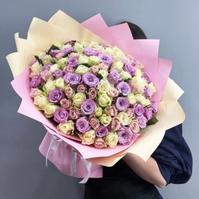 Букет из 101 розы пастельный микс и роз Меритим (40 см) в Апрелевке